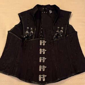 NWT Women's Black Gothic open bust Corset with buckle closure and lace up back
